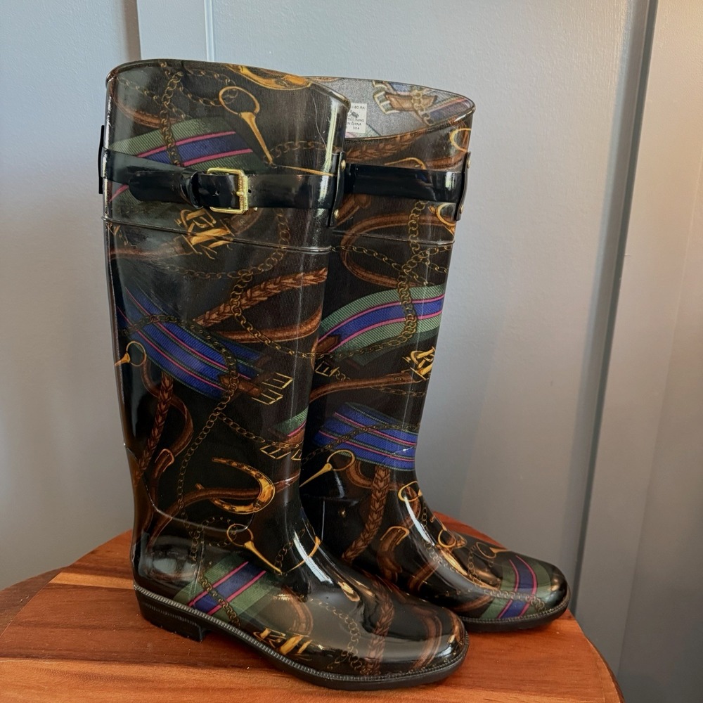 Lauren Ralph Lauren Rossalyn II Women's Size 9B Equestrian Rain Boots Horse Bit